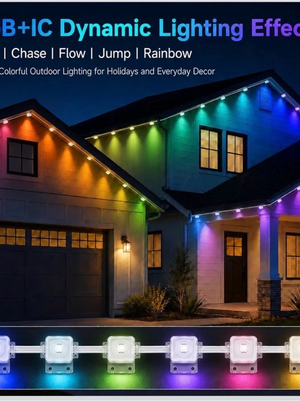 Outdoor Lights for House, 100ft RGB+IC Eaves Lights